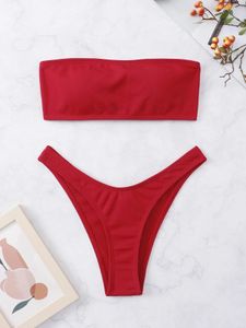 Conjunto barato bandeau tanga biquinis 2023 mulheres maiô brasileiro sólido sexy natação banho feminino beachwear maiô