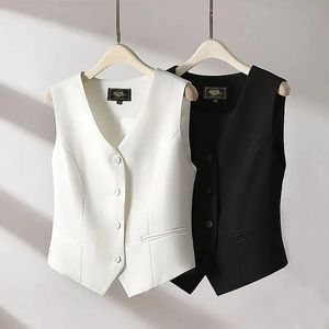 Coreano 2023 blazer feminino high end casual colete feminino commuting emagrecimento colarinho menos sem mangas jaqueta curta 240111