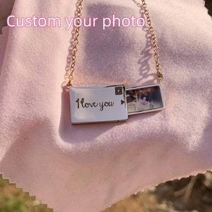 Colares inoxidável personalizado foto mensagem envelope colar pullout envelope pingente exclusivo para mulheres personalizado jóias presente dia das mães