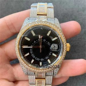 Luxo Rolaxs Assista Movimento Automático Clean Factory Sky Men 42mm 9001 Automatic 904L Case Strap com Diamante Gelo Luminoso Montre Qualidade