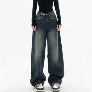 Джинсы 2023 Cyber Ropa Y2K Old Vintage Синие мешковатые джинсы для женщин Дешевая цена Модельная одежда Прямые широкие женские джинсовые брюки