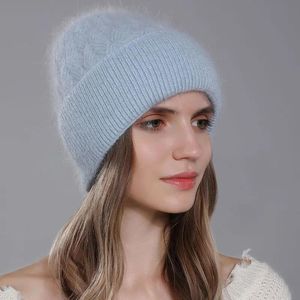 Beralar Cntang Şapkaları Kadınlar Moda Twist Style Angora Tavşan Kürk Beanie Kış Sıcak Örme Kaşmir Şapka Bayanlar Günlük Kafatalar Kapağı