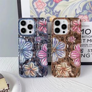 Luxury Plating Colour Fashion Flowers Phone Case For iPhone 11 12 13 14 15 Pro Max Soft Bumper Protector On 14 Pro Cover 200pcs