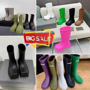Crocboots designer Rain boots knee high booties EVA Rubber platform Rainboots fashion shoes brown green bright pink black luxury shoes sneakers size35-41
