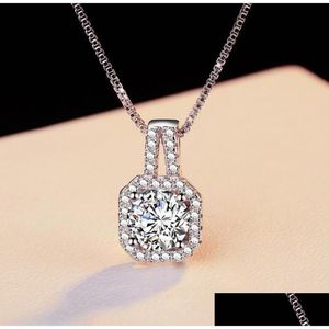 Hänge halsband Inlay Zircon Ladies Necklace Short Clavicle Korean Fashion Square Rhinestone Crystal Pendants Europe och United Dhddm