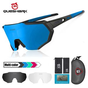 QUESHARK Women Men Big Frame HD Polarized 3 Lens Set Cycling Sunglasses Sports MTB Bicycle Eyewear Riding Road Bike Glasses 240111