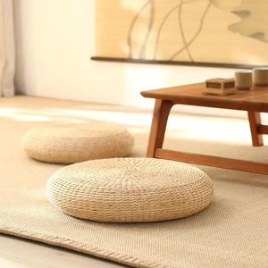 Mats 1Pc Natural Straw Round Tatami Cushion Yoga Meditation Floor Cushions Handmade Pillow Floor Japanese Style Cushion Decor Mat Sit