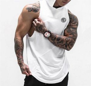 Marca ginásios roupas de fitness masculino topo com capuz mens musculação stringers regatas treino singlet camisa sem mangas y2010154201442