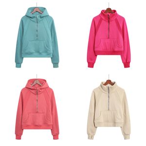 Överdimensionerad halva zip -tröjor beskurna pullover fleece quarter zip up hoodies mode kläder vinterkläder kläder skörd tröja med fickor tumhål