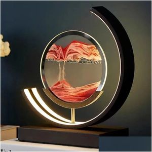 Decorative Objects Figurines Led Quicksand Painting Hourglass Art Unique Sand Night Light Bedroom Decoration Glass Drop Delivery H Dhmoo