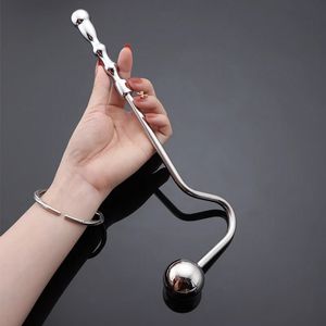 Stainless Steel Anus Dilator Massager Curved Head Anal Hook With 2 Balls Butt Plug Prostate Massager Sex Toys For Men Women Gay 240110