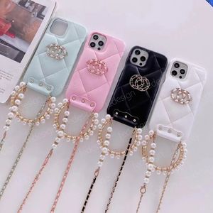 Designer caso de telefone adequado para apple 11 12 pro 13 promax pérola portátil e crossbody casos carta capa doce menina cecllphone cobre