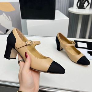 Classic Womens Pumps Dress Shoes Designer Chunky Heels 6cm Wedding Shoe Sheepskin Silk Retro Round Toes Adjustable Ankle Buckle Slide Slip On Outdoor Leisure Shoe