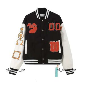 Off White Jacket AC MILANS Off Brand Высококачественное пальто для мужчин и женщин Любители тяжелой промышленности Шерсть с вышивкой и кожаными рукавами Модный тренд Бренд Off White 7897