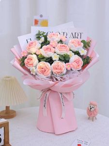 Other Arts and Crafts Creative Bouquet Knitted Roses Carnations Flowers Hand-Knitted Birthday Crochet Teacher's Day Valentine's Day Wedding Gift YQ240111