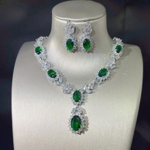 Sets Vintage Lab Emerald Diamond Jewelry set 925 Sterling Silver Wedding Necklace Earrings For Women Bridal Engagement Jewelry Gift