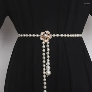 Gürtel Mode Elegante Frauen Imitation Perle Legierung Kette Weiß Kleidung Zubehör