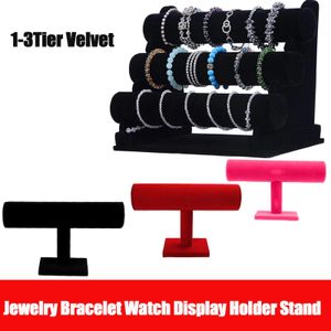 Armband 13Tier Velvet smycken Armband Watch Bangle Display Holder Stand Showcase Tbar Storage Halsband Bangle Organizer Stand Holder Holder