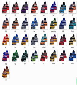 New Football Beanies 2021 Sideline Sport Pom Cuffed Knit Hat Knit Hat Pom Pom Cap 32 Teams Knits Mix And Match All Caps5367797