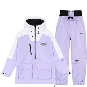 スキースーツ冬の暖かい屋外スポーツスノーボードウインドプルーフ防水服とズボンセットスノー断熱スイート女性240111