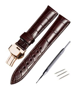 Äkta Crocodile Leather Watchband 14mm 16mm 18mm 19mm 20mm 21mm 22mm Watches Strap Coffee Black Butterfly Buckle Watch Band H0911704711