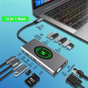 Station 15/10/5/4 i 1 dockningsstation USB -navtyp C till HDMicompatible Wireless Charger USB 3.0 Adapter Hub Dock Station för bok