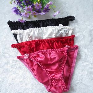 set 4pcs Color Random 100% Pure Silk Women's Sexy Bikini Panties Comfortable Breathable Underwear Knickers Lingerie M L Hot Syt9203