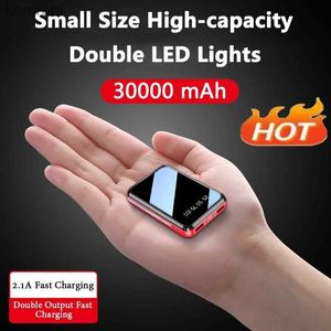 Cell Phone Power Banks Mini Power Bank 30000mAh Mirror Screen LED Digital Display Portable External Battery Pack For iPhone 14 Phones PowerbankL240111