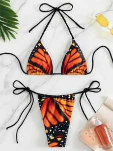 Set Butterfly Print Halter Mini Micro Bikini Female Swimsuit Women Bikinis Triangle Badkläder Twopieces Bikini Set Bathing Suit Swim