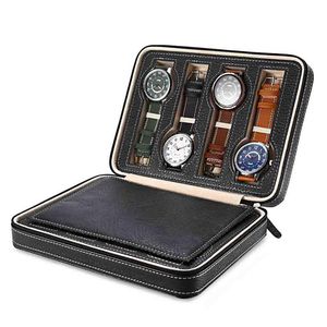 8 rutnät pu läder klocka förvaring som visar klockor display förvaringslåda fodral tay zippere rese smycken klocka samlare case201b