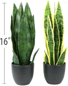 Decorative Flowers 16" Artificial Snake Plant Faux Agave Fake Sansevieria Potted Plants For Indoor And Outdoor Home Office Decor