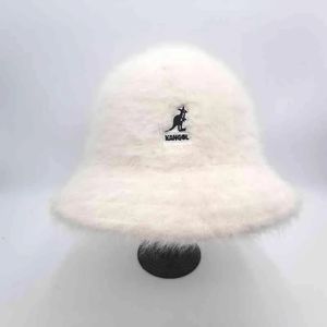 Toppsäljande Kangol Womenbucket Hat Rabbit Fur Basin Hat Ladies Warmth Individualitet Trend Kängaroo broderi varm fiskare hatt w1