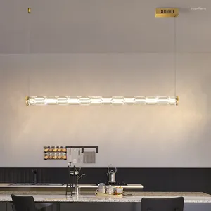 Lampade a sospensione 2024 Lusso Tutto in rame Cucina Lampadario geometrico Designer minimalista Lampada da bar ristorante con tubo di vetro lungo una parola