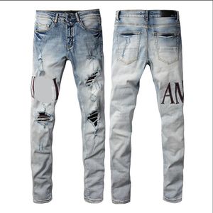 Designer for Mens Purple Brand Jeans Skinny Motorcycle Trendy Ripped Patchwork Hole All Year Round Slim Legged#62