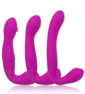 Strapless Strapon Vibrador Duplo Vibradores Recarregável Lésbica Strapon Penis Pegging Double Ended Dildo para Mulheres Brinquedos para Adultos Y201149725