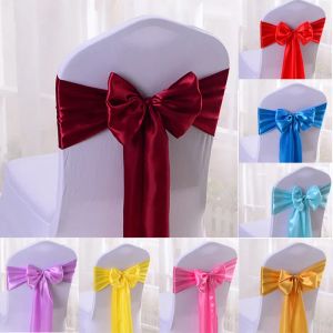 Satin Chair Sashes Bows for Wedding Reception- Universal Chair Cover Back Tie Supplies for Banquet, Party, Hotel Event Decorations LL