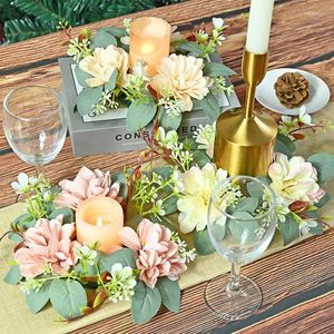 Flores decorativas castiçal grinalda flor artificial europeia dália mesa janela adereços dia dos namorados arranjo de casamento decoração