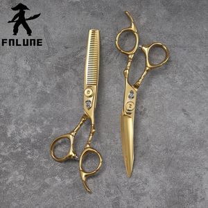 FNLUNE 6 Golden Arc Knife Professional Hair Salon Sessors Barber Tillbehör Frisyr Tunnande skjuvfrisörsverktyg 240110