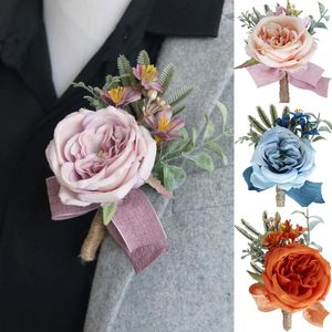 Dekoracyjne kwiaty Yan 6pcs Pink Boutonniere for Men Wedding Groom Man Cuit Dekoracja Ceremonii Boho rocznica