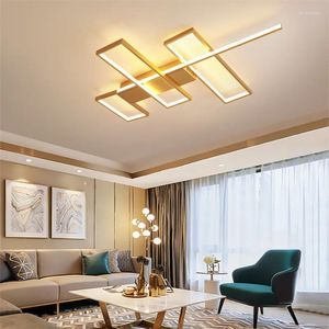Światła sufitowe prostokątna lampa sypialni Nordic LED żyrandol LED Dmmming Złoty Oprawa do oświetlenia domu w salonie