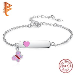 Pulseras BELAWANG Pulsera con dije de corazón de mariposa de plata de ley 925, pulsera personalizada con nombre grabado, joyería personalizada para niñas y niños