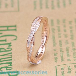 jewellery Designer Pandoraring Dora's Band Rings sweethearts rose gold wheel of destiny ring European creative bright woven line Sterling Silver Ring female