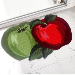 Carpets Red Green Apple Shape Carpet 3D Fruit Bath Doormat Plush Anti-Slip Absorbent Bathroom Mat Living Room Rug Christmas Home Decor