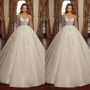 Abiti da sposa con applicazioni in pizzo Abiti da sposa a-line Nuovi abiti da sposa a maniche lunghe con spalle scoperte Sweep Train Robe Vestido De Noiva Taglia su misura