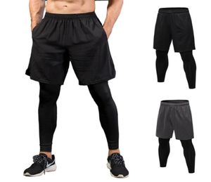 Mężczyźni chude spodnie do biegania Fałszę Dwa kawałki Szorty legginsy Fitness Sport Spodnie szybkie elastyczne rajstopy joggingowe mężczyźni P3038783