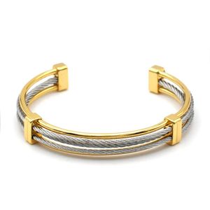 Europeu e americano de aço inoxidável trançado fio corda oco pulseiras aberto ins estilo retro ouro aço bracele 240110