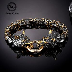 Armband norrö Viking Celtic Wolf Head Armband Män Rostfritt stål Odin Wolf Bangle Amulet Fade aldrig guldfärg King Chain Rock Smycken