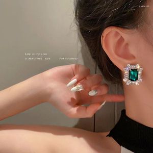 Stud Earrings 925 Silver Needle Square Crystal Rhinestone South Korea Fashion Luxury Design Sense Net Red Women