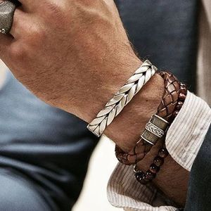 män armband/rostfritt stål/vintage/läder/mode/armband armband vridna flätningsledningar manschett fantastiskt pris 240110