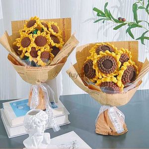 その他の芸術品や工芸品仕上げ仕上げのひまわりかぎ針編みの花自家製の花の手編みの花の手工芸ギフト